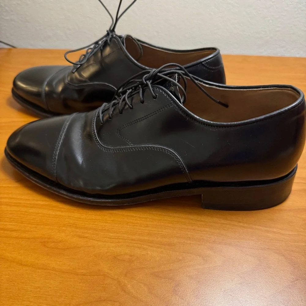 Johnston & Murphy Men's 7.5 Black Leather Cap Toe Oxford Dress Shoes Made India